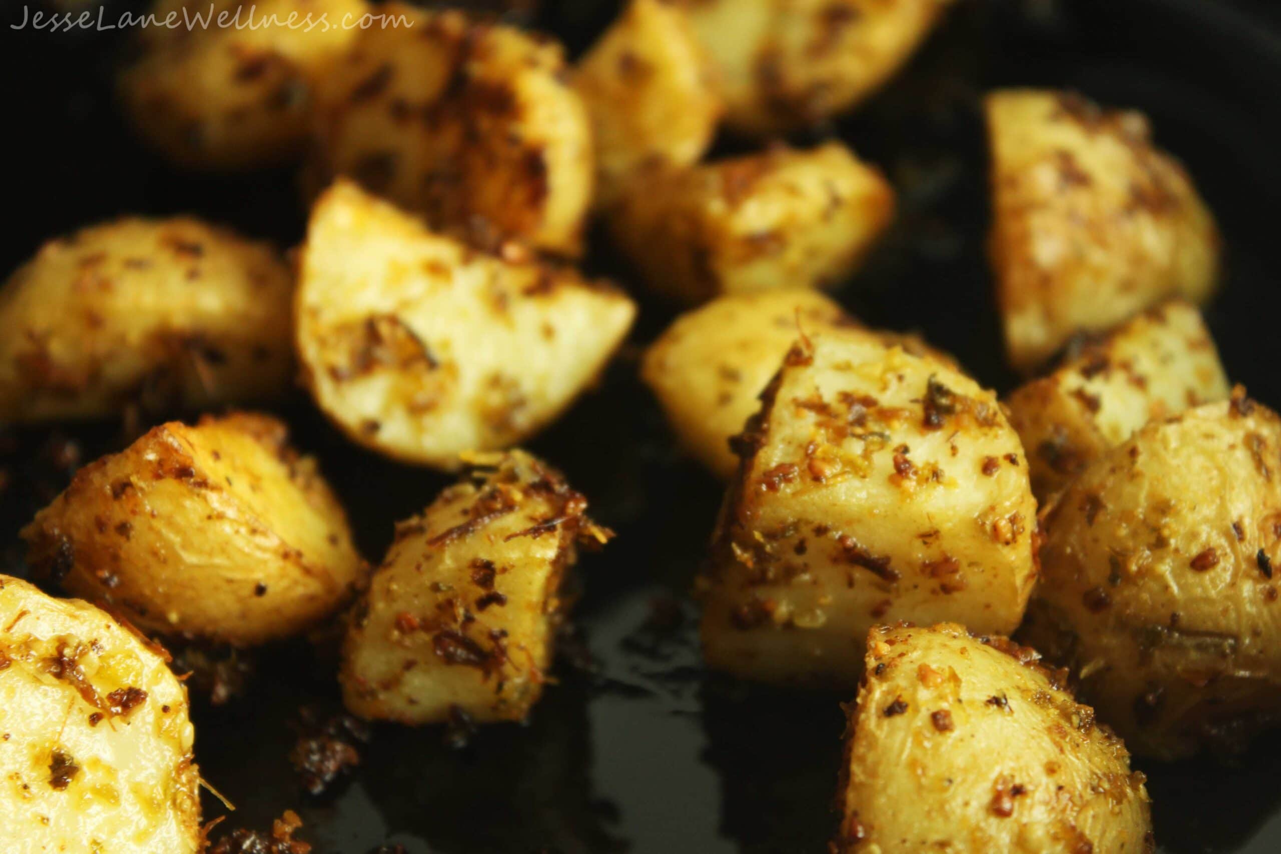 Garlic Scape Roasted Potatoes by @jesselwellness #garlicscape #potatoes