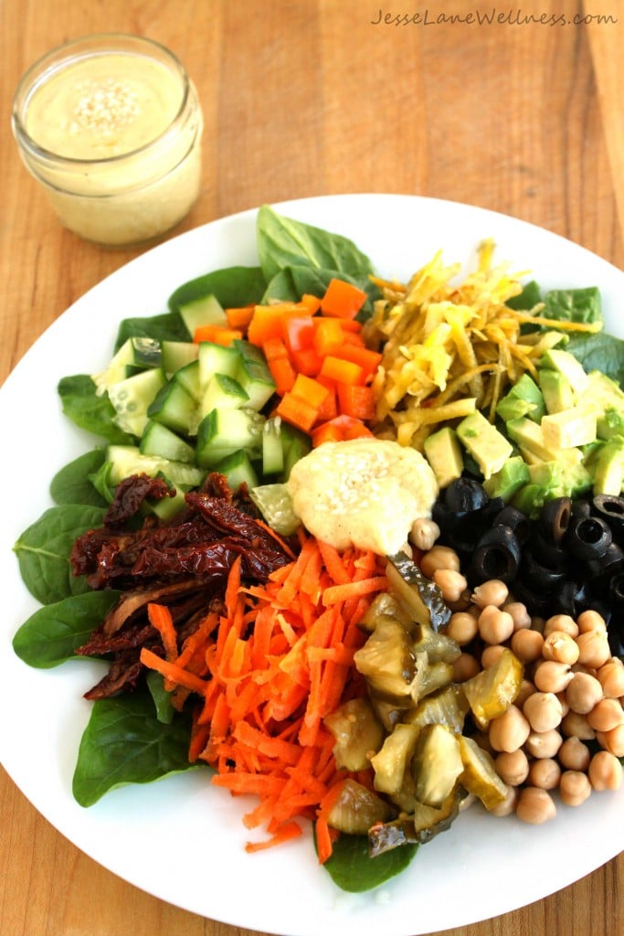 Rainbow Salad with Tahini Dressing by @jesselwellness #salad #tahini