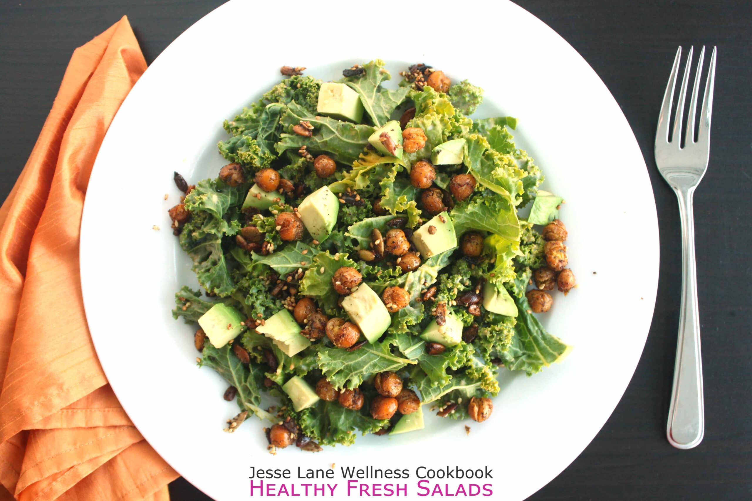 Kale Salad with Crispy Chickpeas from @jesselwellness cookbook Healthy Fresh Salads #kale