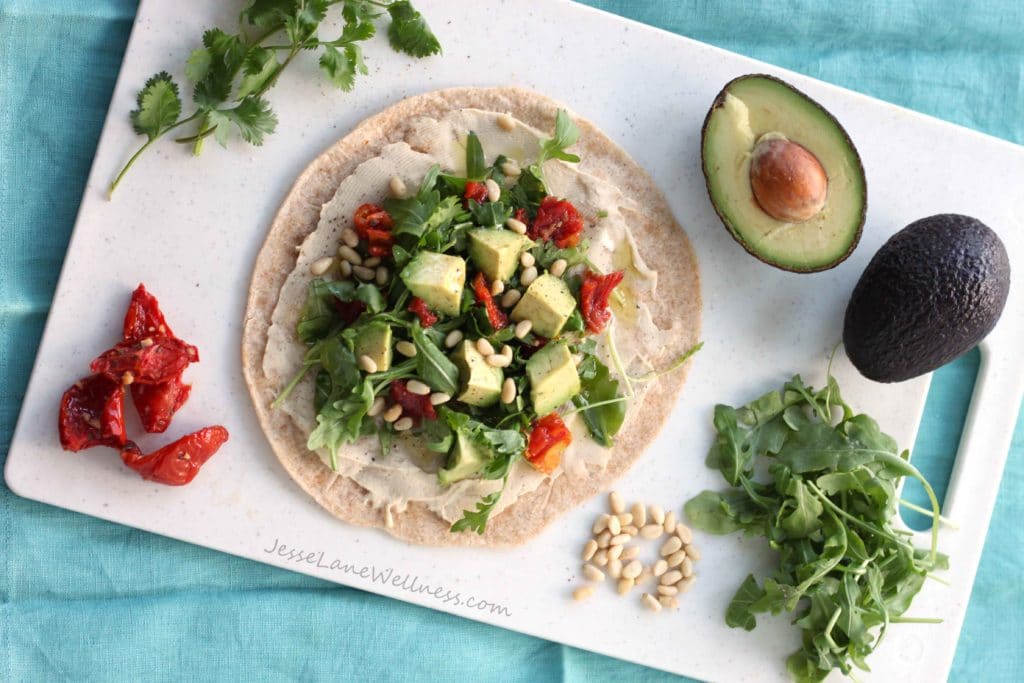 Hummus Veggie Wrap from @jesselwellness Healthy Homemade Soups and Sandwiches #hummuswrap #veggiewrap