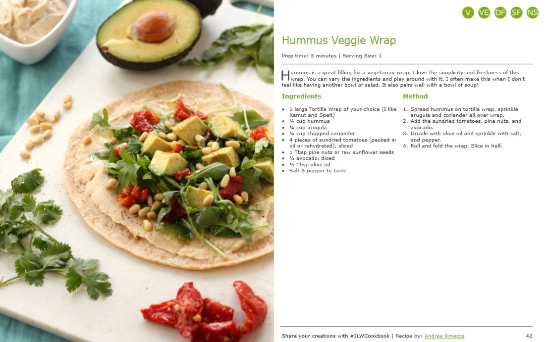 Hummus Veggie Wrap from Healthy Homemade Soups and Sandwiches by @jesselwellness #jlwcookbook #vegan Hummus Veggie Wrap from Healthy Homemade Soups and Sandwiches by @jesselwellness #jlwcookbook #vegan