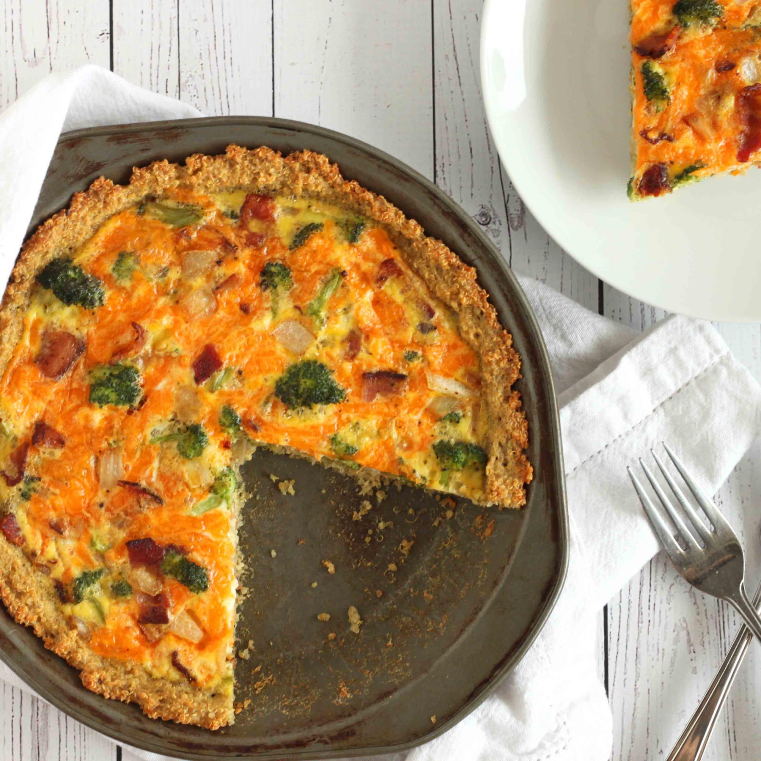 Cheddar Broccoli Quiche with Quinoa Crust by Jesse Lane Wellness
