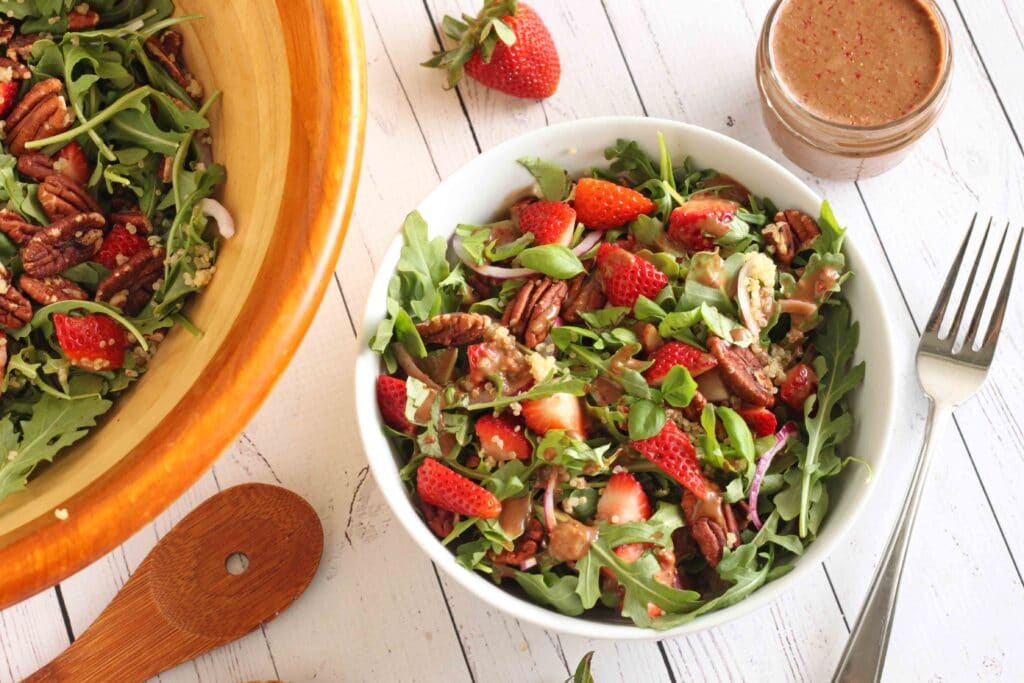 Strawberry Arugula Salad with Strawberry Balsamic Vinaigrette by Jesse Lane Wellness
