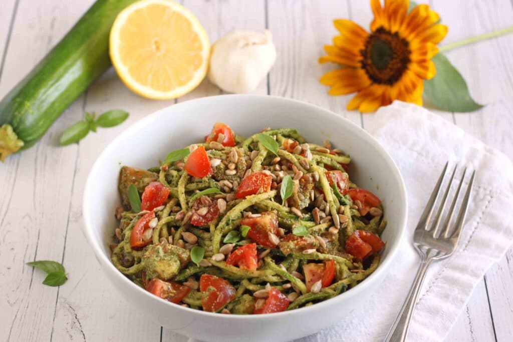 Sunflower Zucchini Pesto Pasta by Holistic Nutritionist Jesse Lane