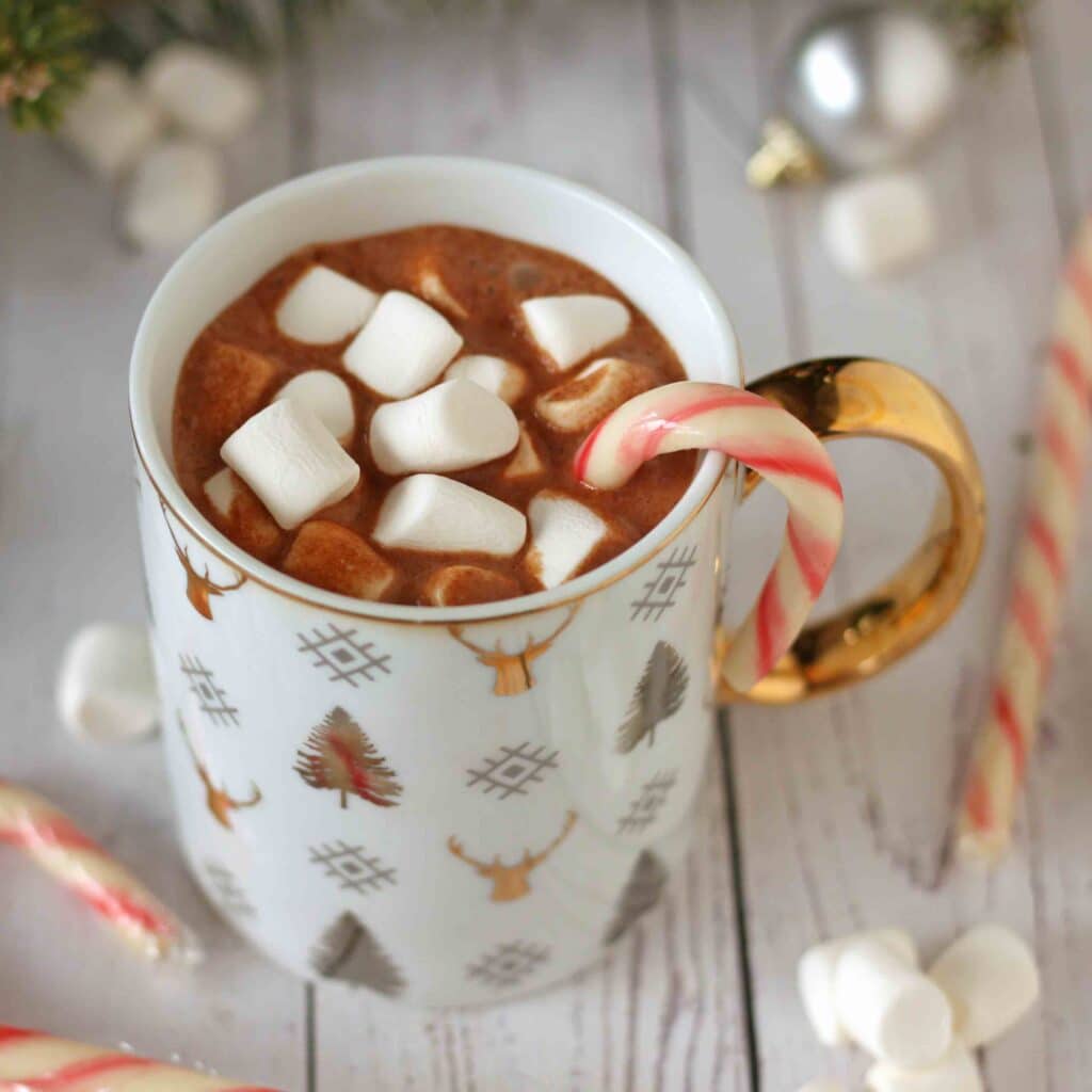 Healthy Candy Cane Hot Chocolate Recipe that is easy by @jesselwellness