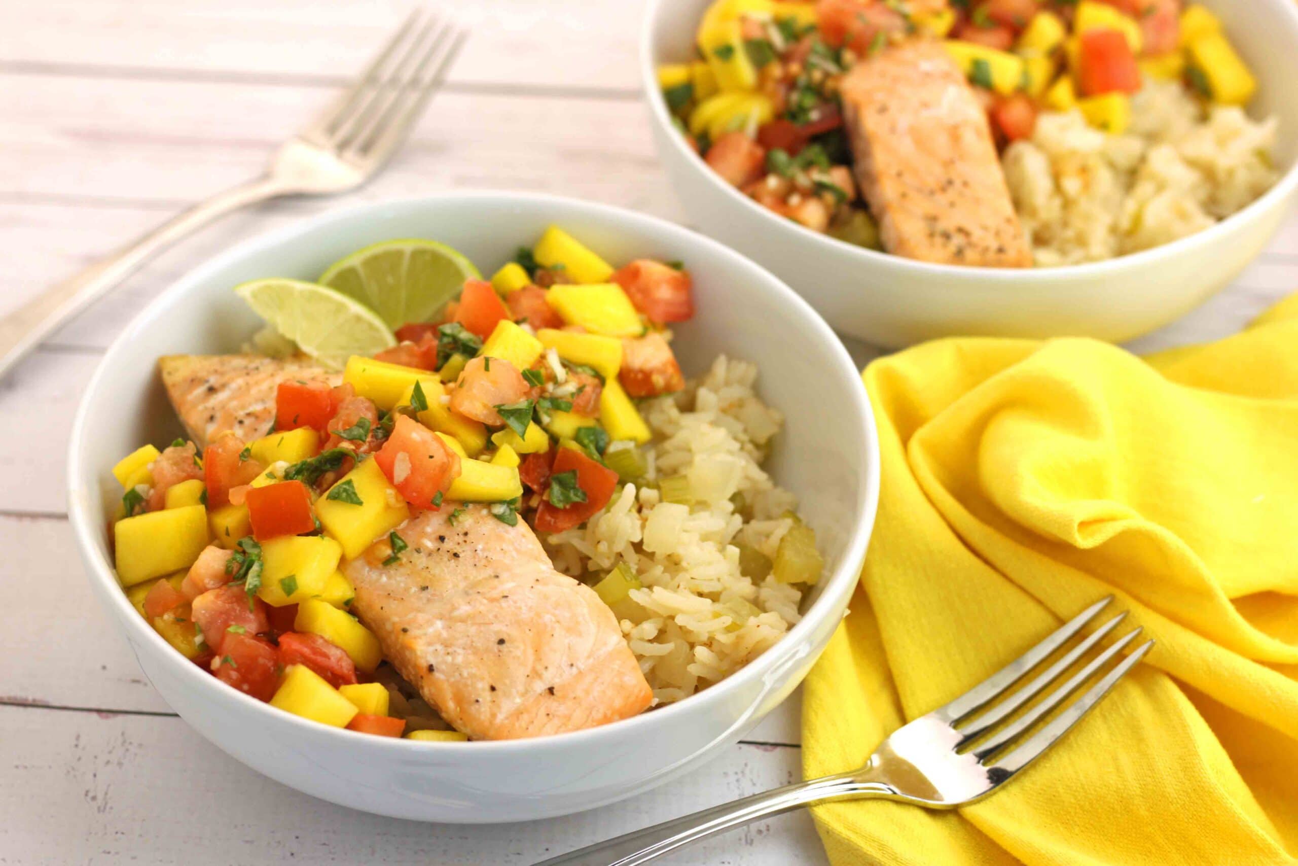 Mango Salsa Salmon Recipe with Chili Lime Rice by Jesse Lane Lee