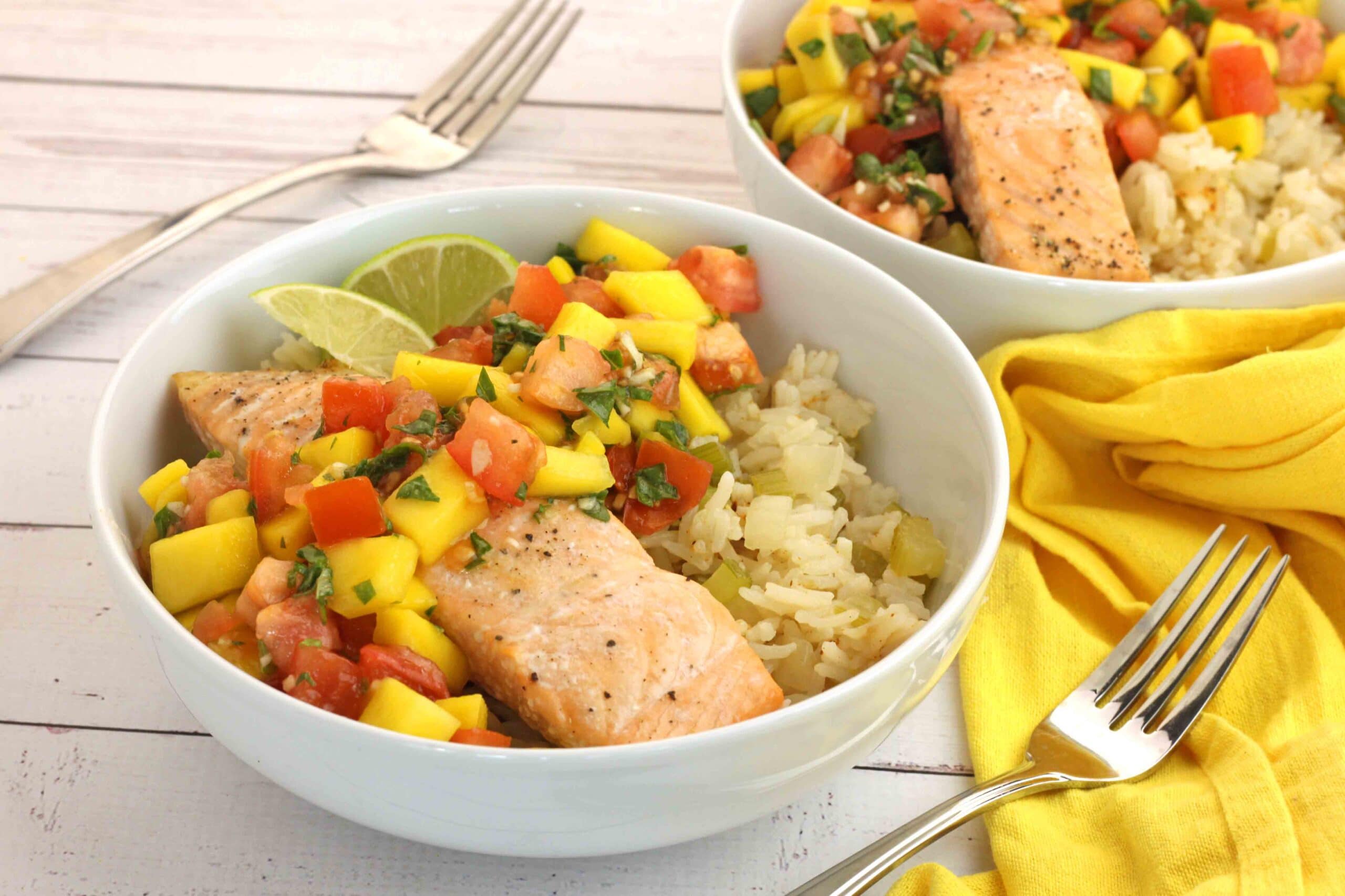 Mango Salsa Salmon with Chili Lime Rice by Jesse Lane Wellness
