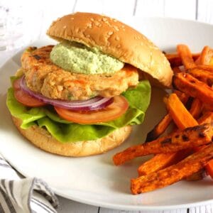 Salmon Burgers with Sweet Potato Fries by Holistic Nutritionist Jesse Lane Wellness