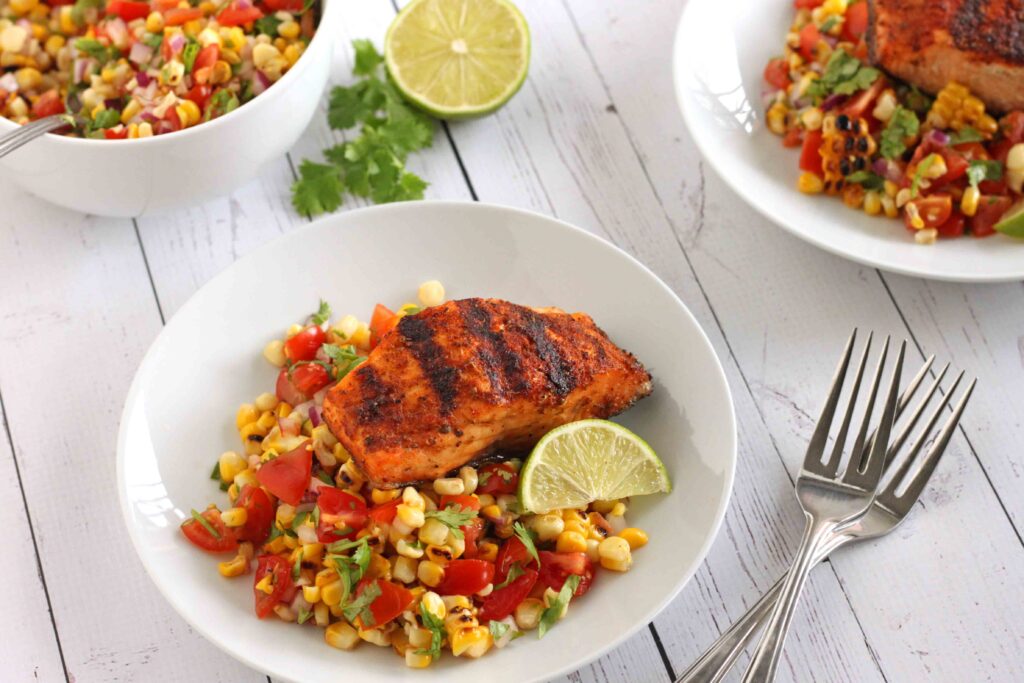 BBQ Salmon with Grilled Corn Salsa Recipe by Jesse Lane Lee