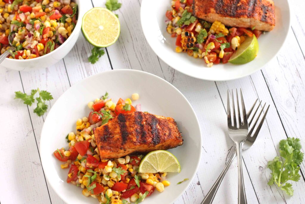 BBQ Salmon with Grilled Corn Salsa by Jesse Lane Wellness