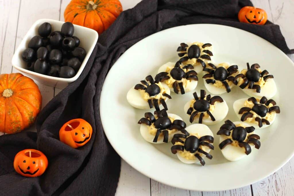 Spider Deviled Eggs for Halloween Snack by Jesse Lane Wellness
