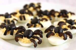 Spider Deviled Eggs for Healthy Halloween Snack by Jesse Lane Lee