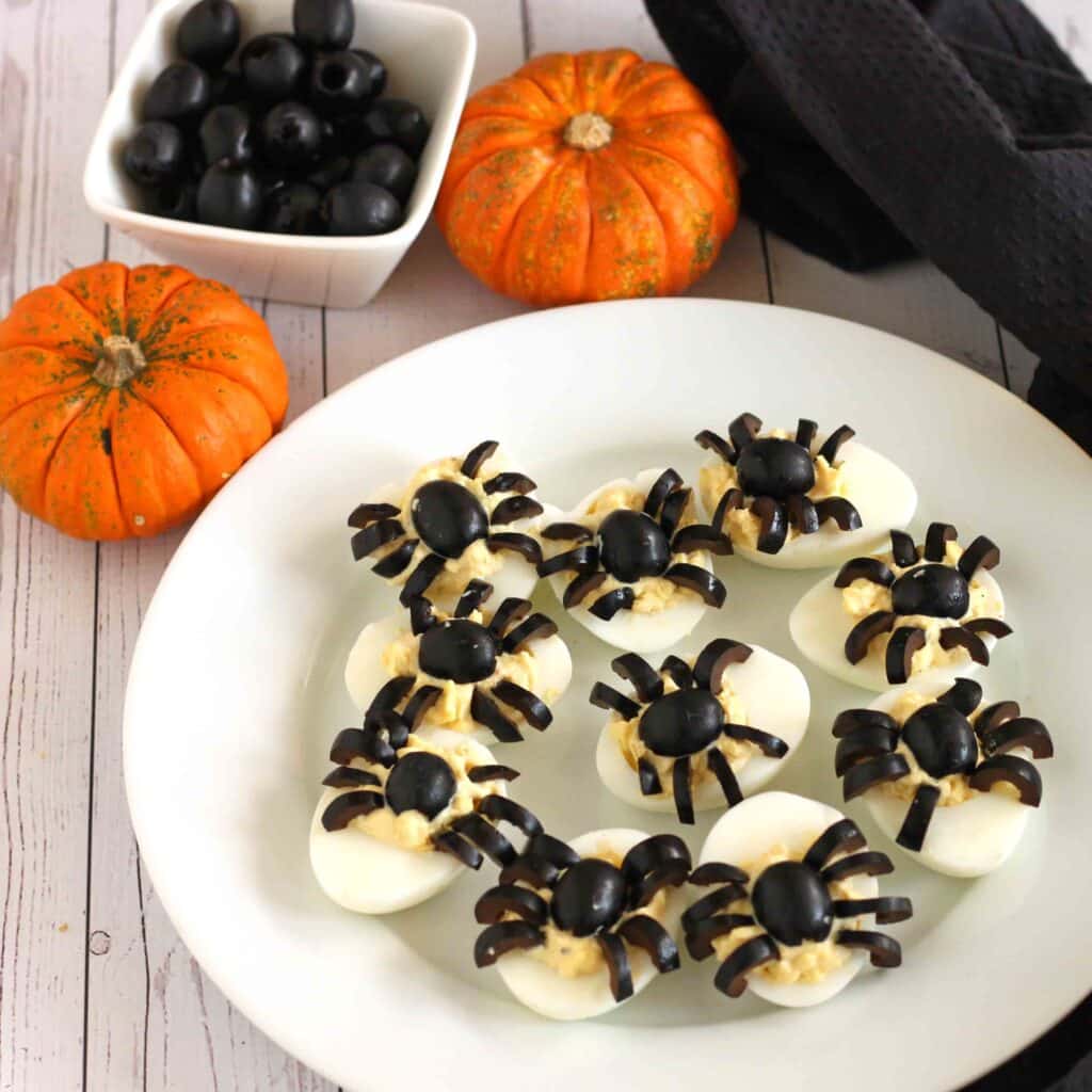 Spider Deviled Eggs for Healthy Halloween Snack by Jesse Lane Wellness