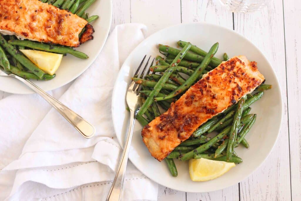 Miso Butter Salmon and Green Beans Recipe by Jesse Lane Lee
