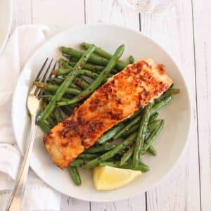 Miso Butter Salmon and Green Beans Recipe by Jesse Lane Wellness