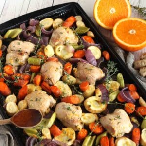 Sheet Pan Ginger Orange Chicken with Winter Vegetables Recipe by @jesselwellness
