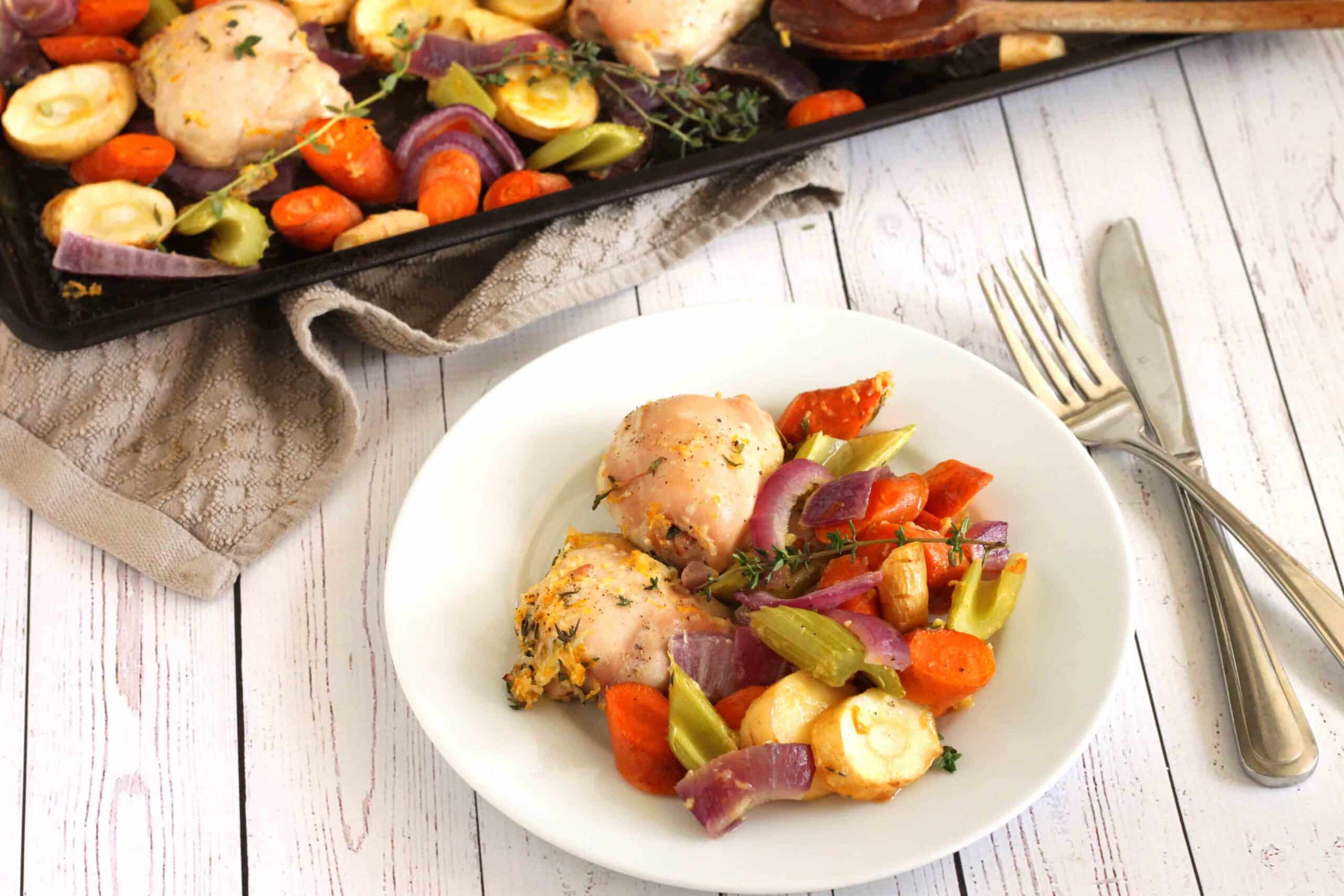 Sheet Pan Ginger Orange Chicken with Winter Vegetables Recipe by Jesse Lane Wellness