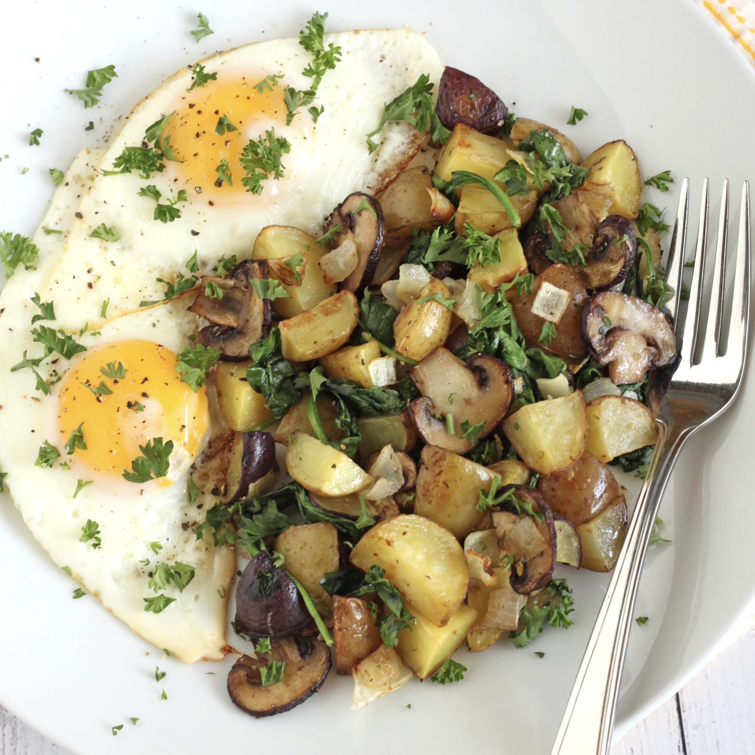 Savoury Mushroom Spinach Breakfast Hash by Jesse Lane Lee
