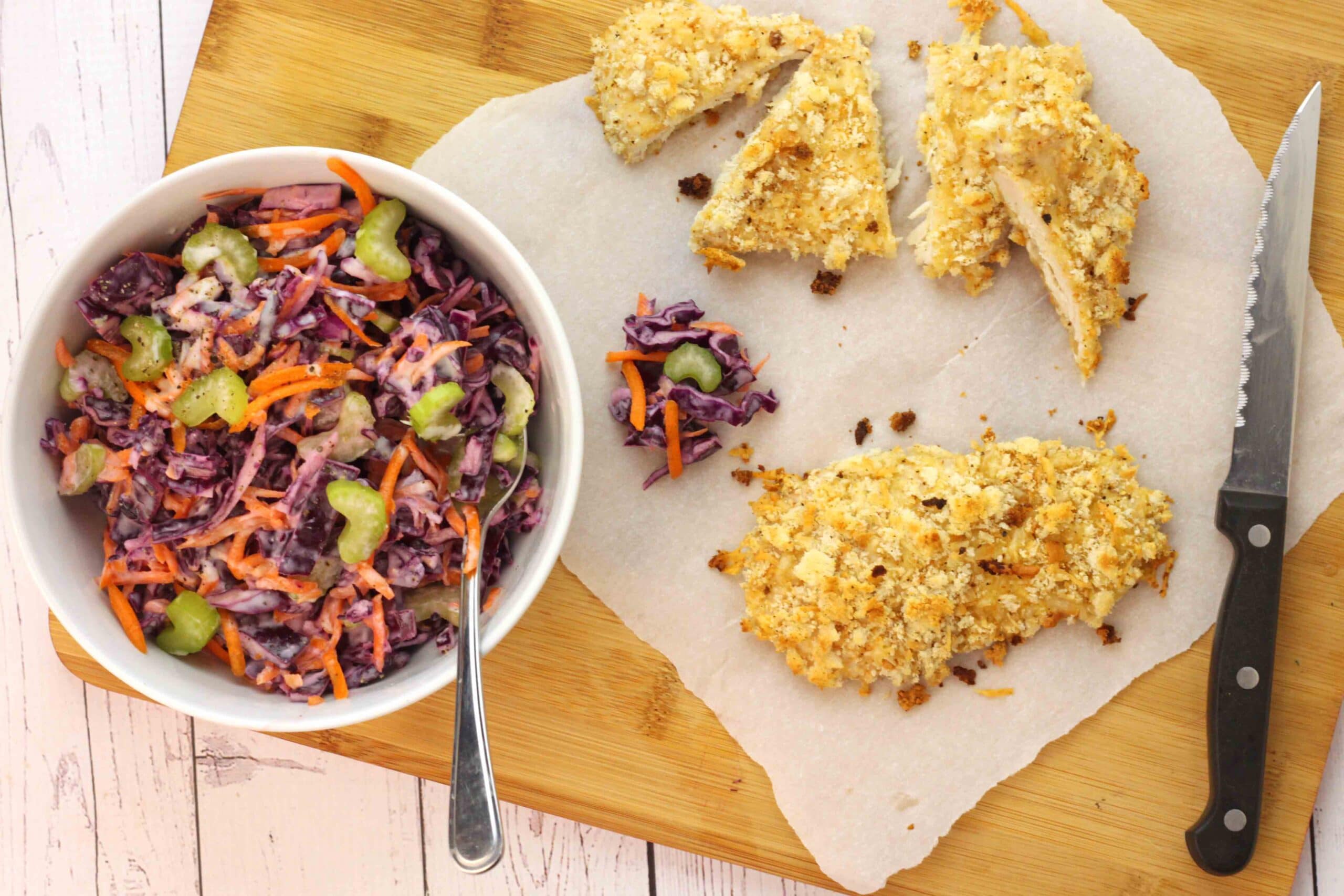 Crispy Baked Chicken and Purple Slaw 