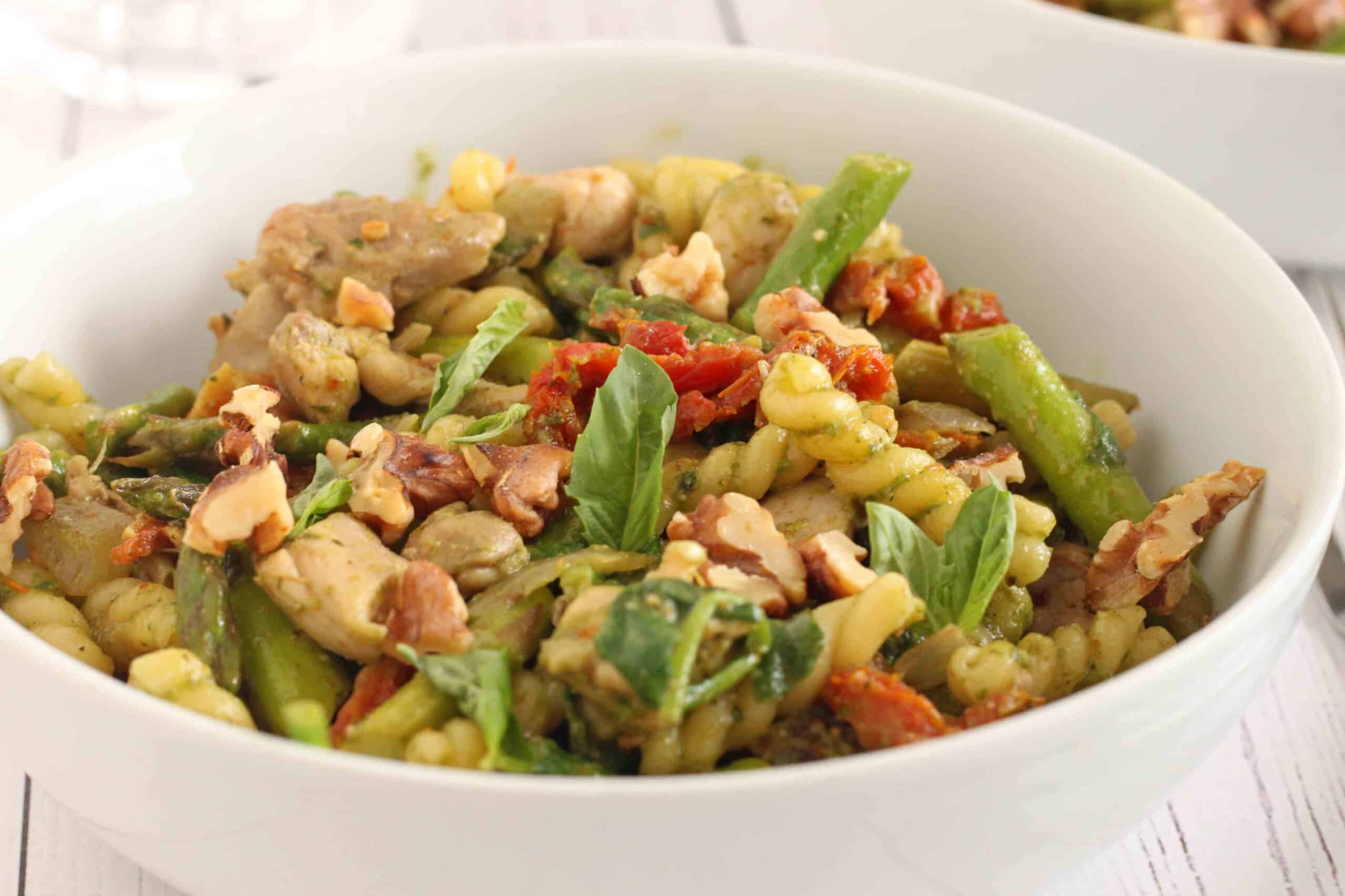 Chicken and Spring Green Pasta with Walnut Pesto Recipe by Jesse Lane Lee