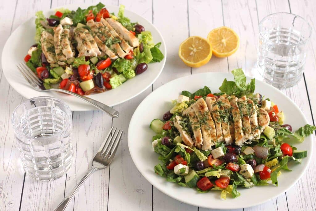 Grilled Greek Salad with Chicken Recipe by Jesse Lane Wellness
