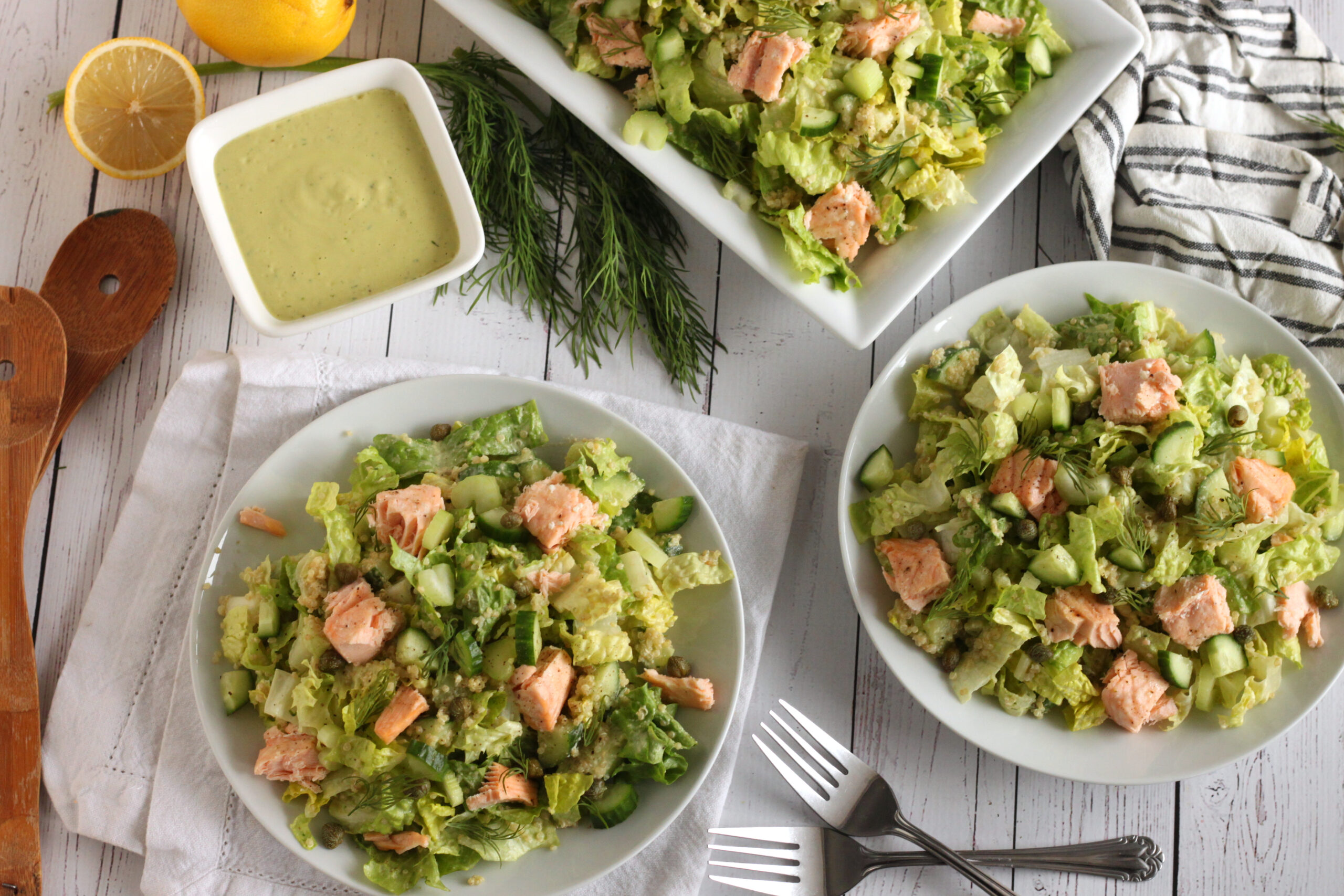 Quinoa Salmon Salad with Creamy Dill Dressing by Jesse Lane Lee 