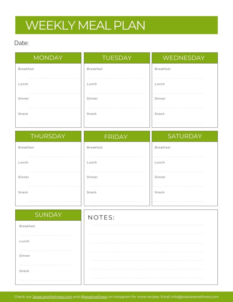 Meal Planning Template by Jesse Lane Wellness