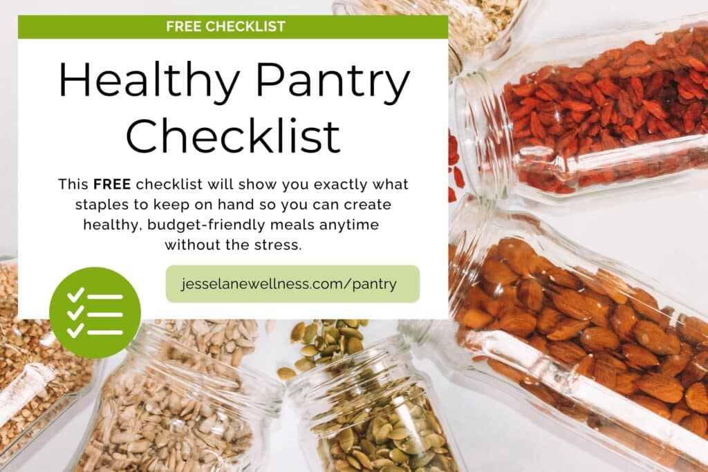 Healthy Pantry Checklist for easy meals by Jesse Lane Lee