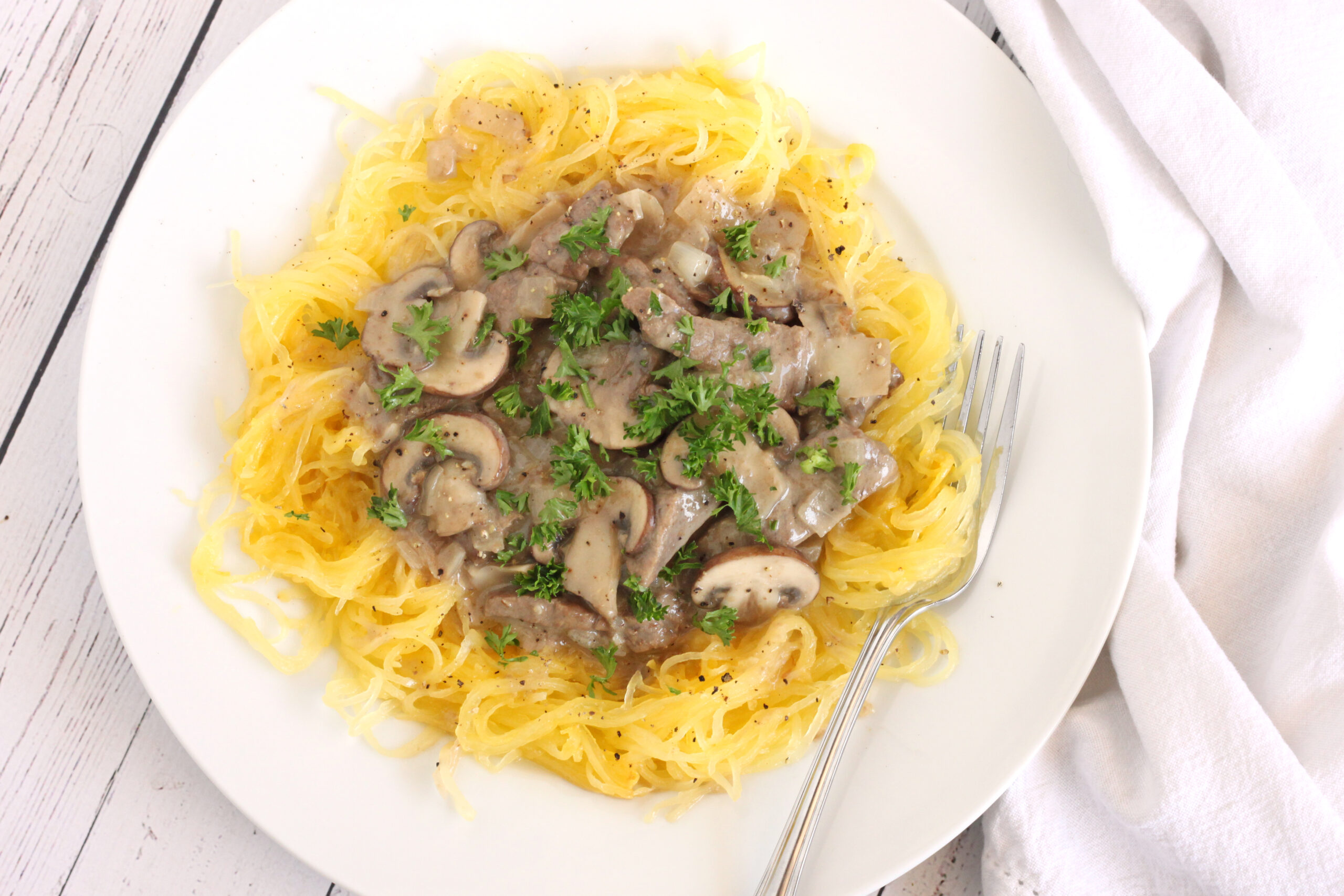 Creamy Paleo Spaghetti Squash Beef Stroganoff by Jesse Lane Lee