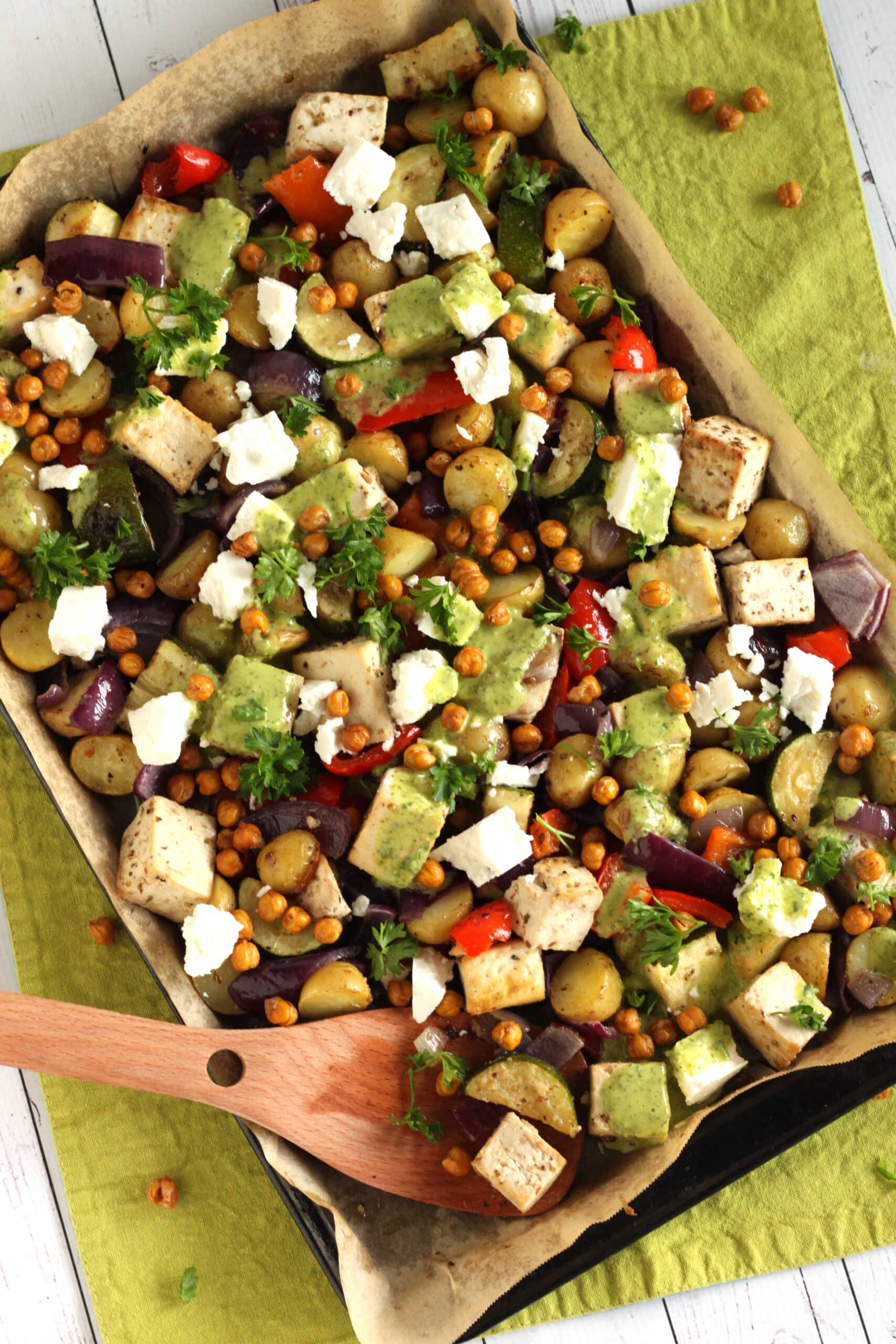 Vegetarian Mediterranean Sheet Pan Dinner Recipe by Jesse Lane Lee
