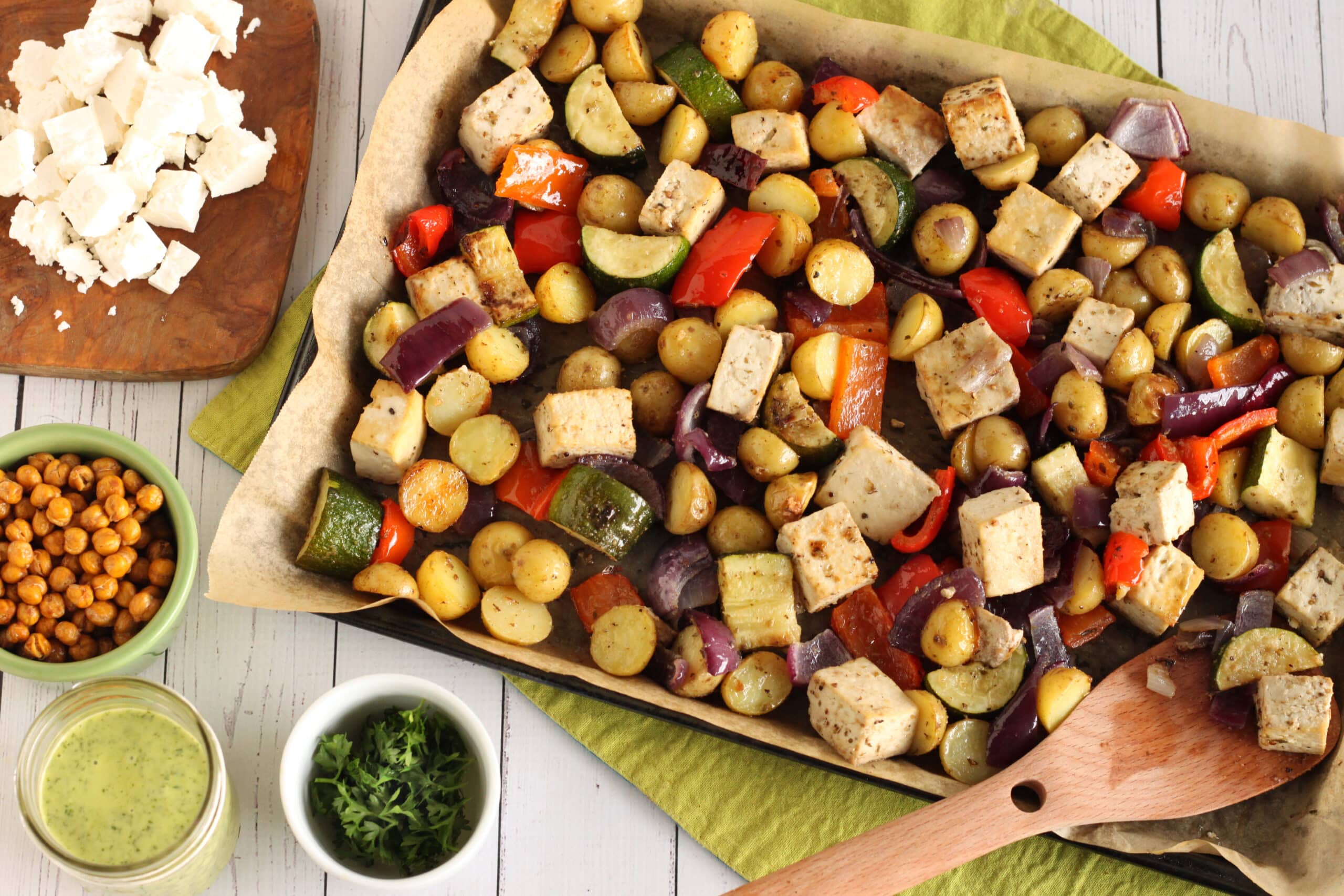 Vegetarian Mediterranean Sheet Pan Dinner by Jesse Lane Lee