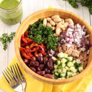 Mediterranean Tuna Bean Salad Recipe High Protein Lunch by Jesse Lane Wellness
