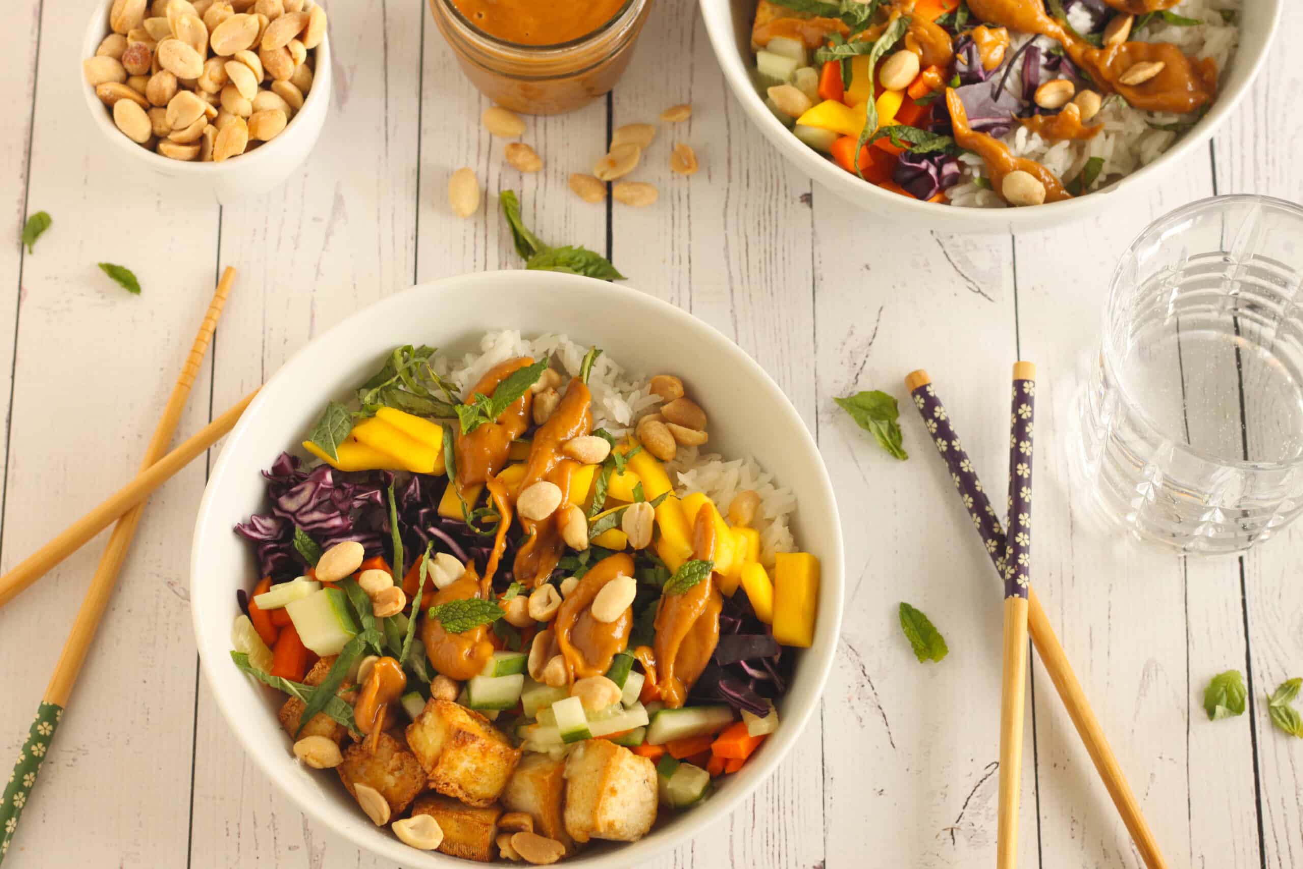 Tofu Bowl with Thai Peanut Sauce Recipe by Jesse Lane Wellness