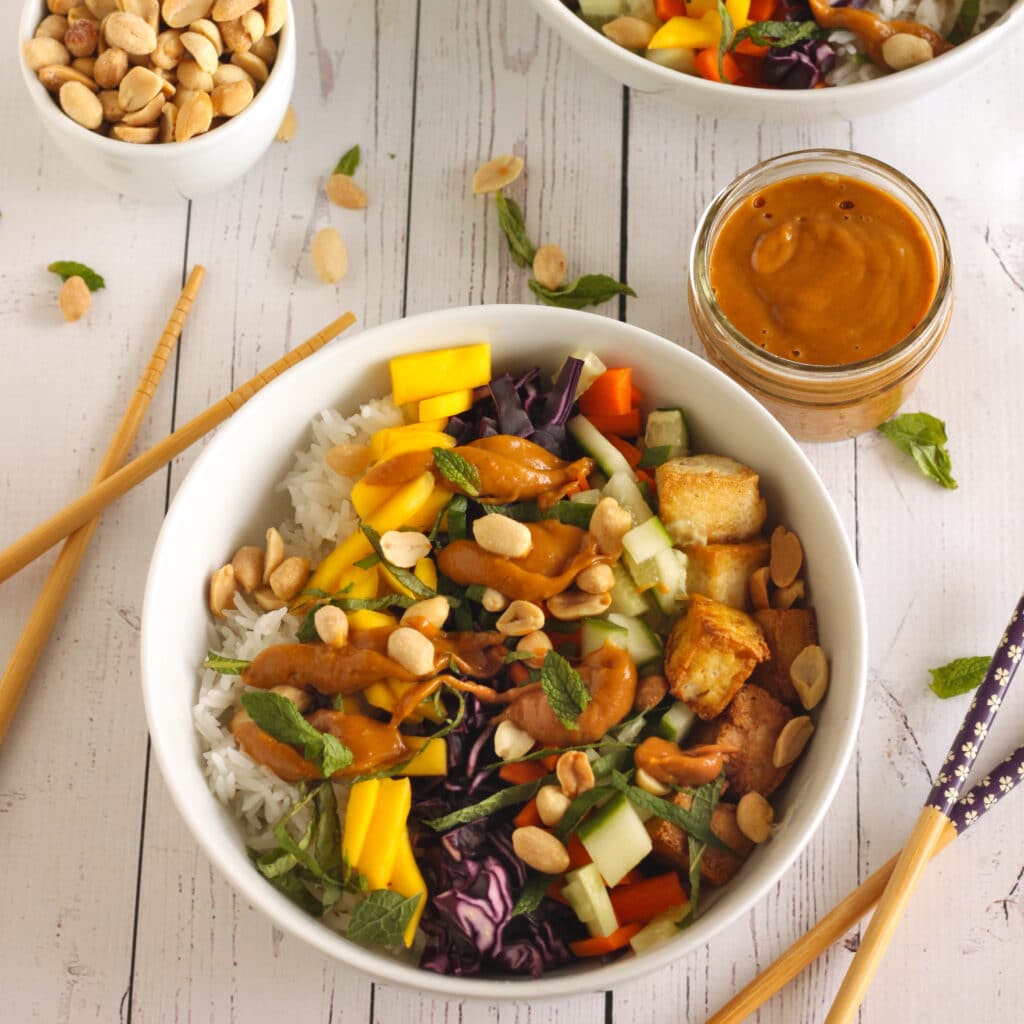 Tofu Bowl with Thai Peanut Sauce Recipe for Meal Planning by Jesse Lane Lee