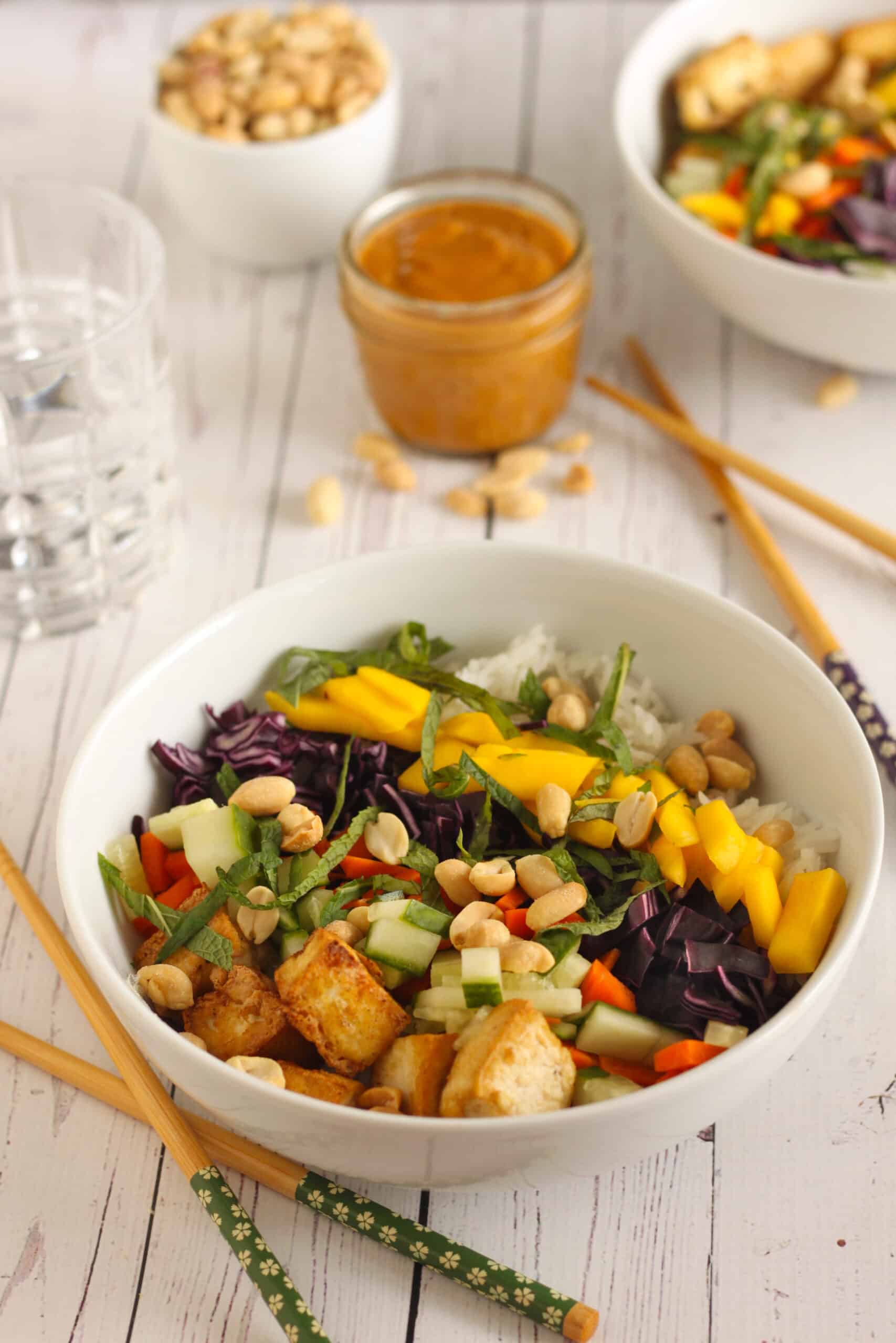 Tofu Bowl with Thai Peanut Sauce Vegan Recipe by Jesse Lane Lee